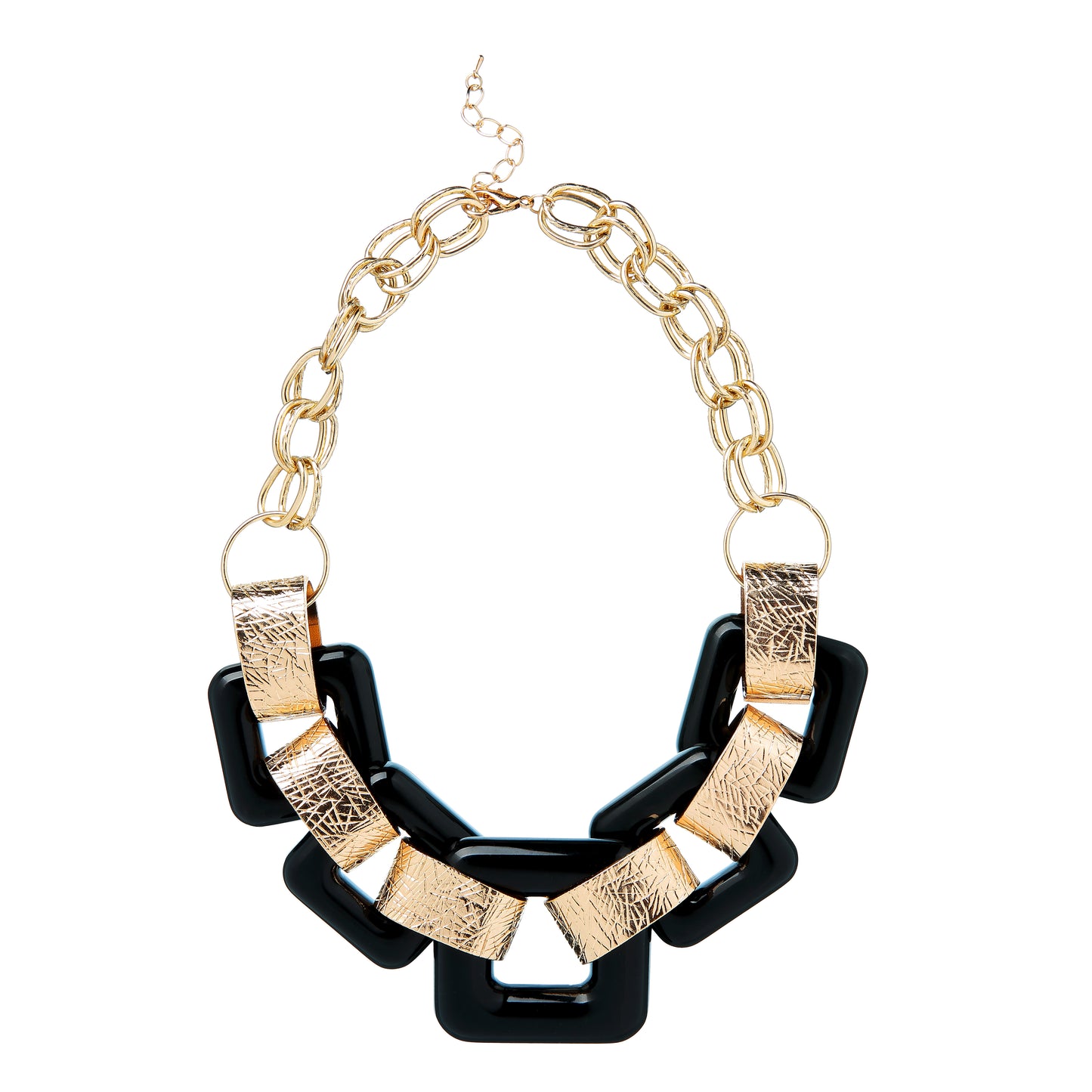 Collier XXL Carré en résine et laiton doré