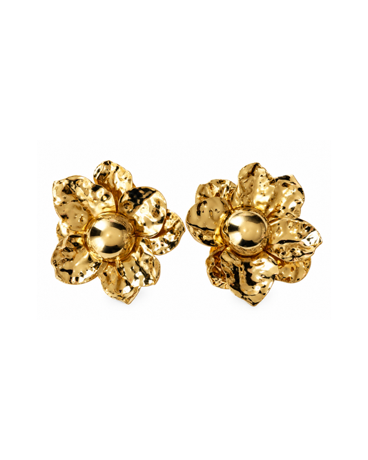 Boucles d'Oreilles Lila Fleur Dorée Martelée