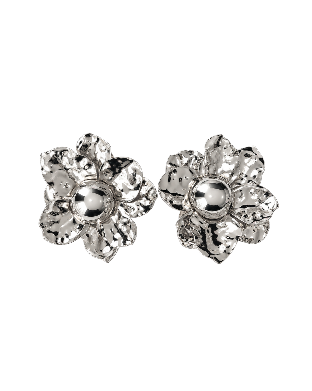 Boucles d'Oreilles Lila Fleur Argentée Martelée