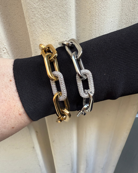 Bracelet chaîne argentée maillons avec zircons