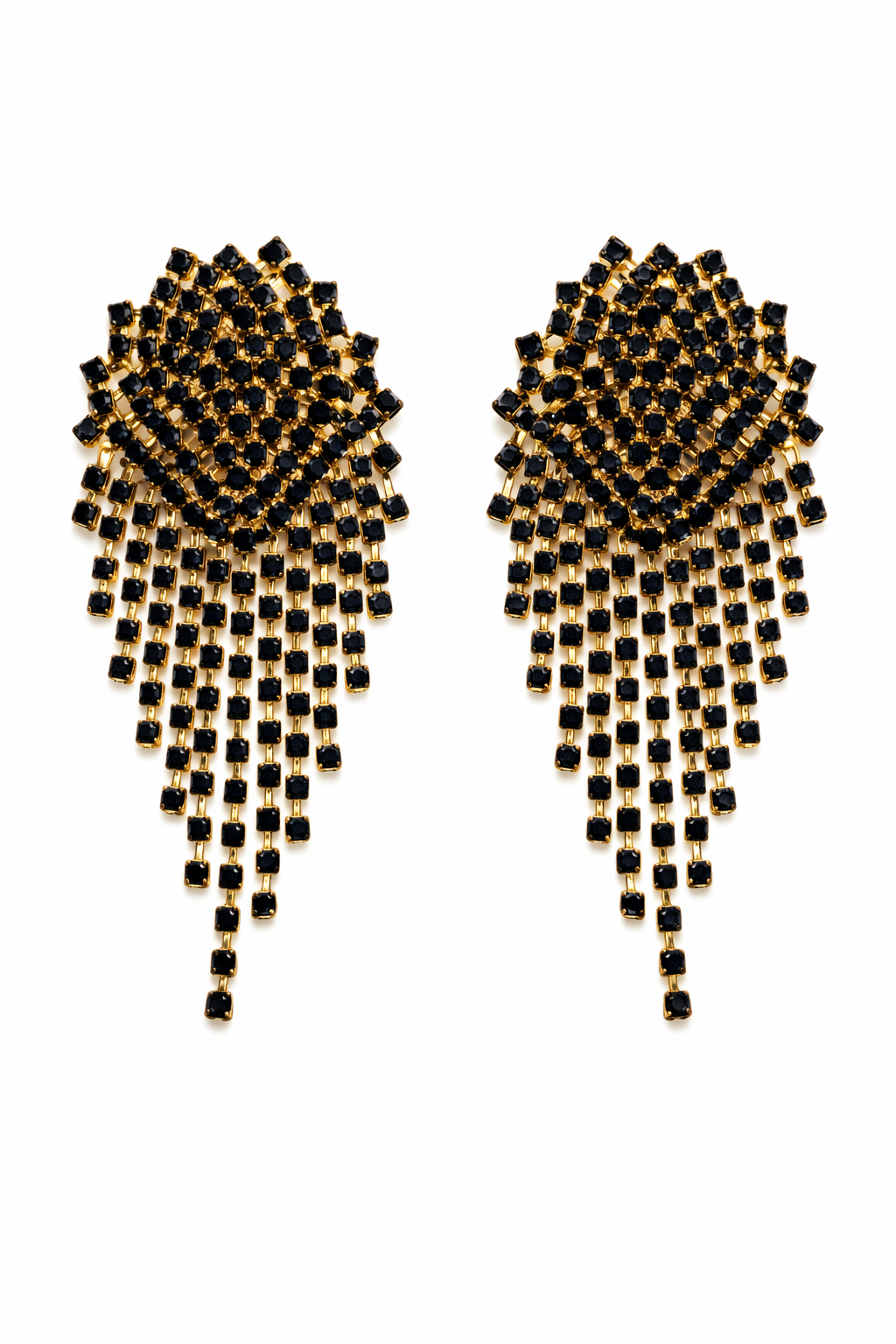 Boucles d'oreilles cascade longues à strass noirs