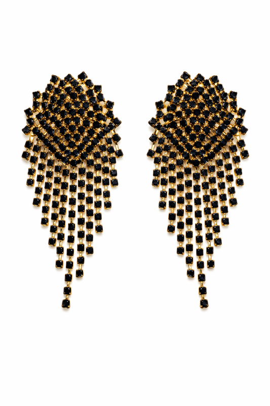 Boucles d'oreilles cascade longues à strass noirs