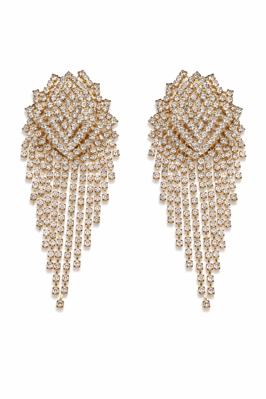 Boucles d'oreilles cascade longues à strass blancs