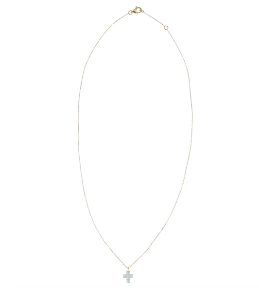 Collier en or 18 carats avec croix pavé diamant véritable