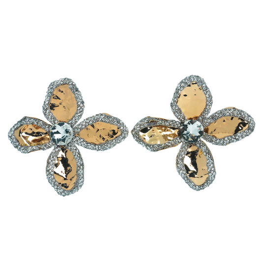 Boucles d'oreilles Fleur en laiton doré et strass