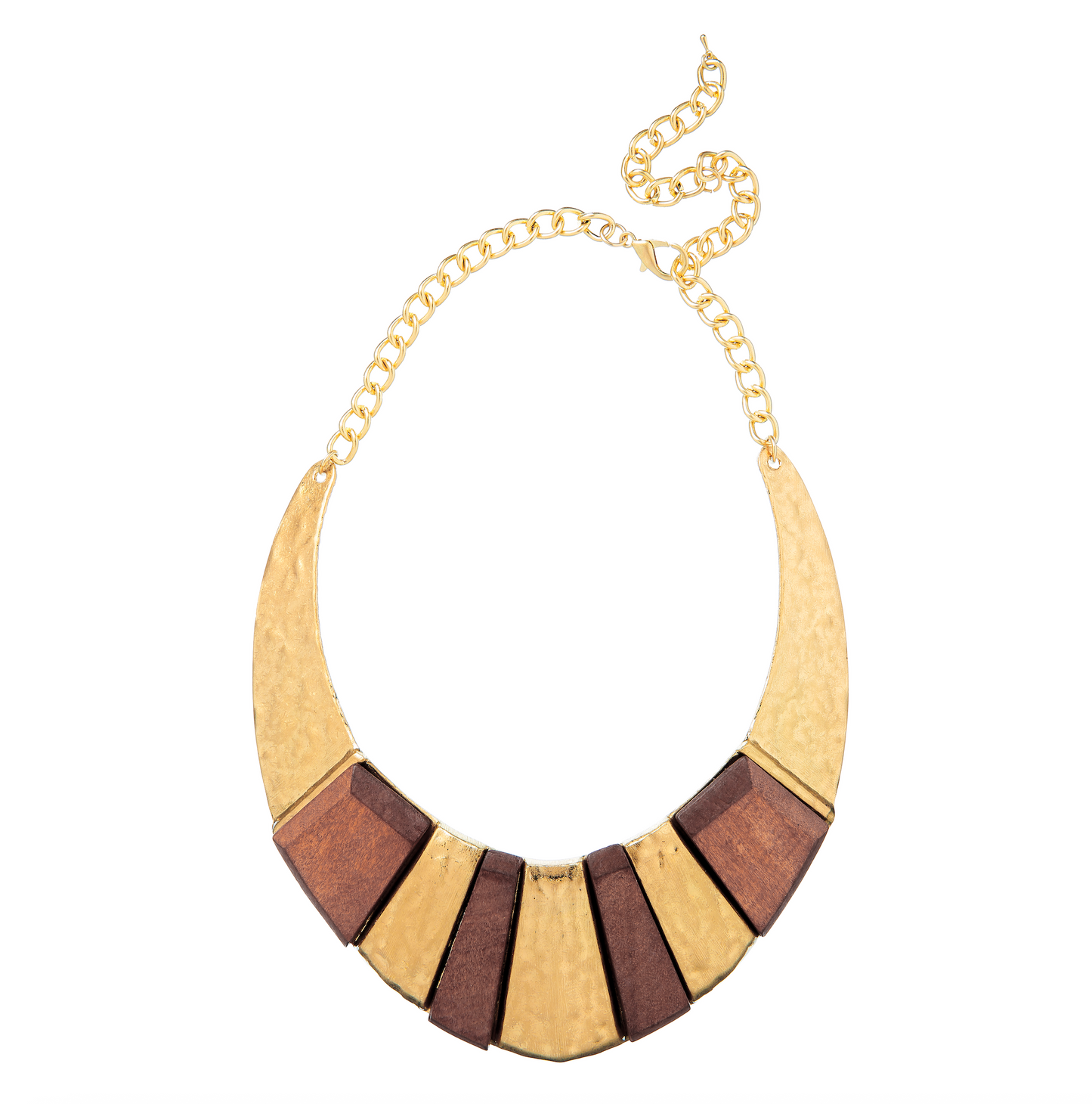 Collier plastron XXL laiton doré et bois