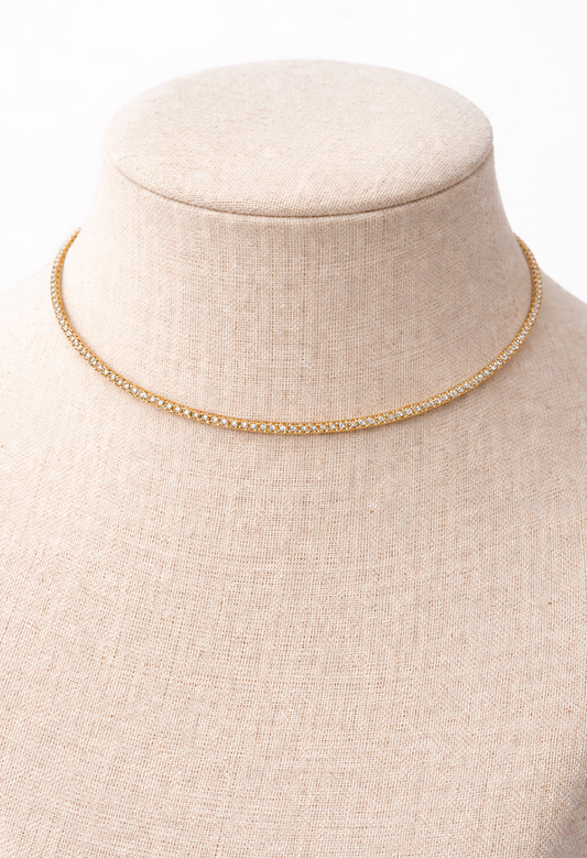 Collier Ras de Cou doré avec strass zirconiums