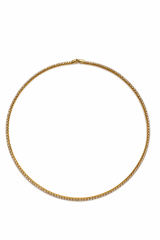 Collier Ras de Cou doré avec strass zirconiums