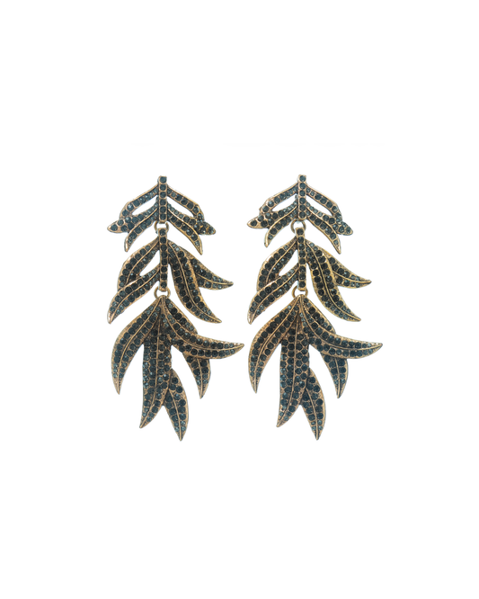 Boucles d'Oreilles Fleur en Laiton Brossé et Zircons Noirs