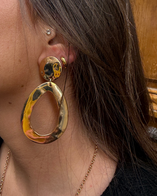 Boucles d'oreilles gouttes martelée oversize XXL en laiton doré