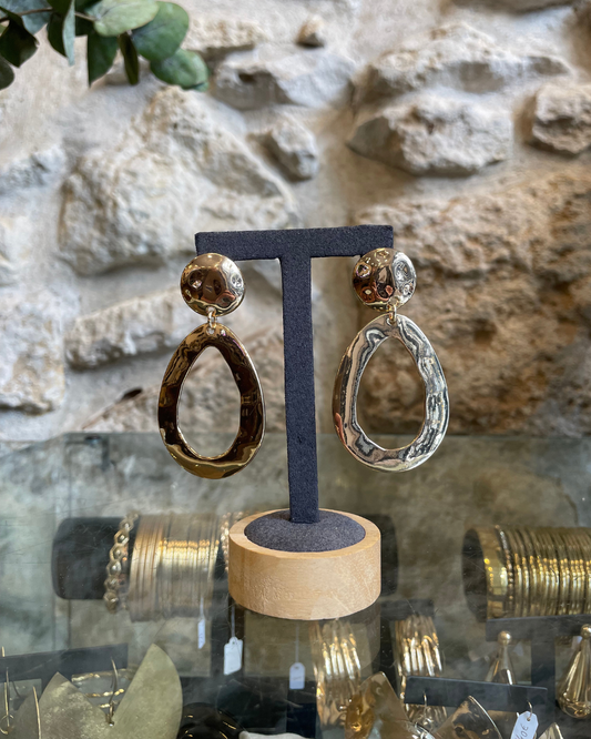 Boucles d'oreilles gouttes martelée oversize XXL en laiton doré