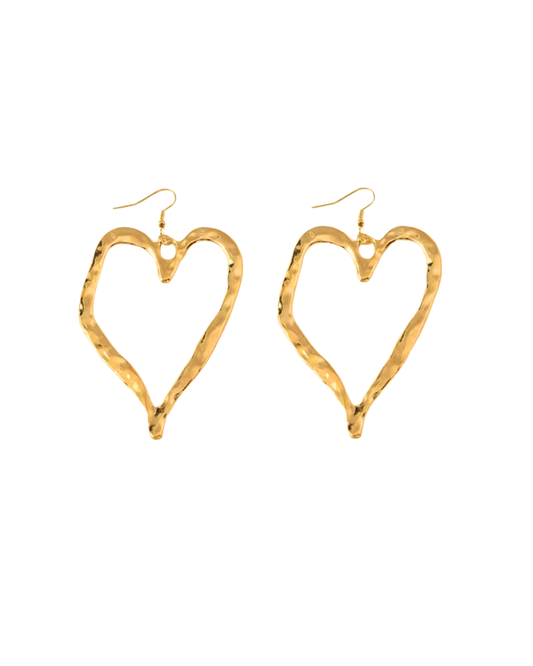 Boucles d'oreilles pendantes coeur martelé en laiton doré