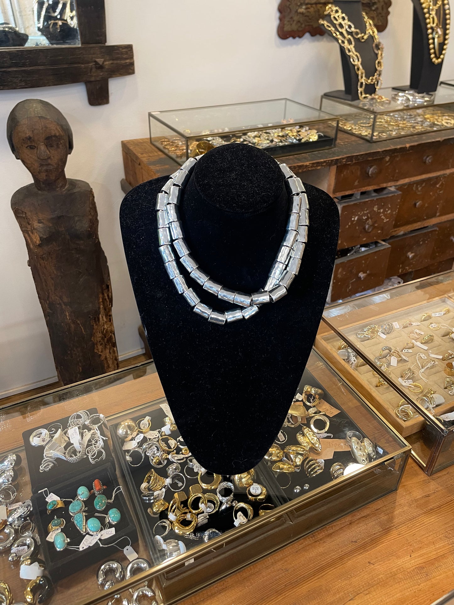 Collier chaine argent avec perles cylindriques