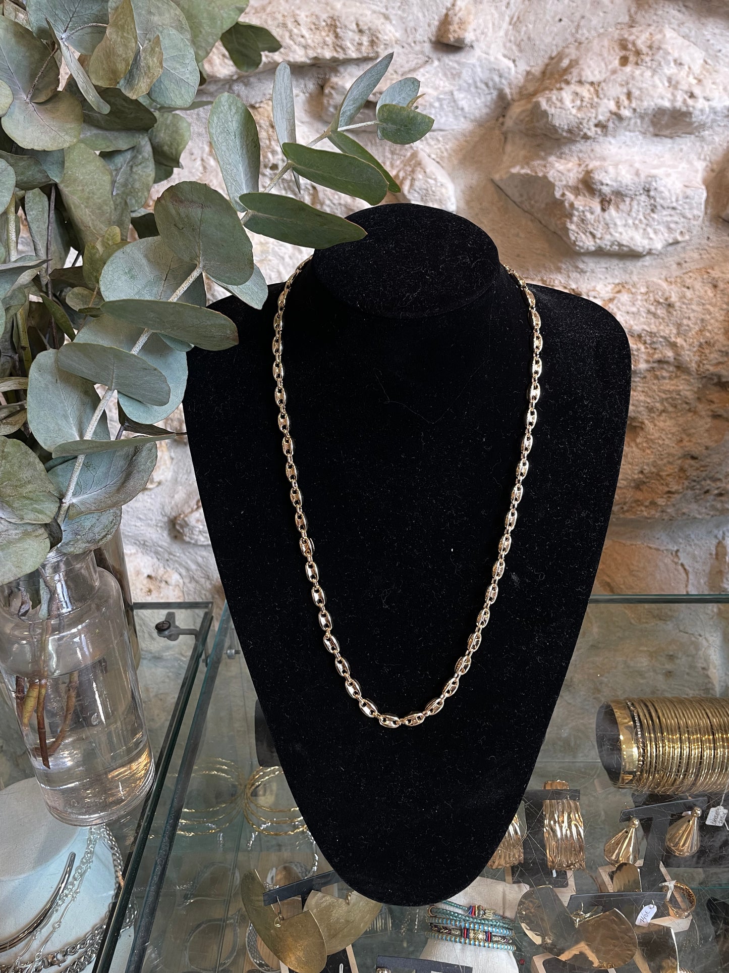 Collier long chaîne grain de café or