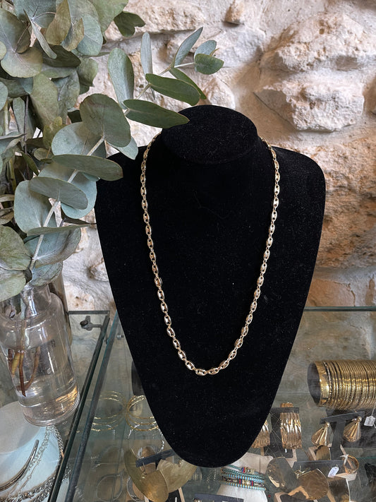 Collier long chaîne grain de café or