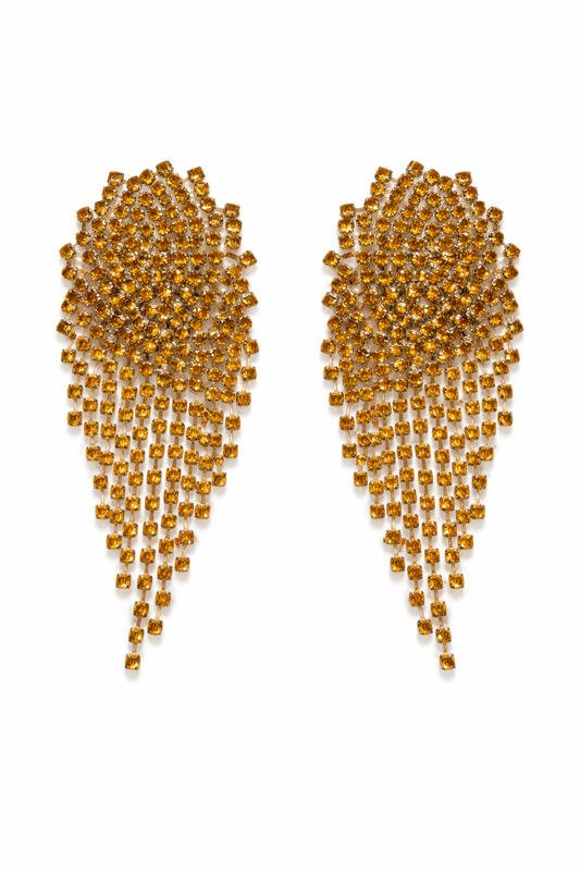 Boucles d'oreilles cascade longues à strass ambre