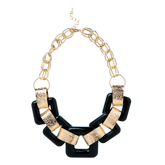 Collier XXL Carré en résine et laiton doré